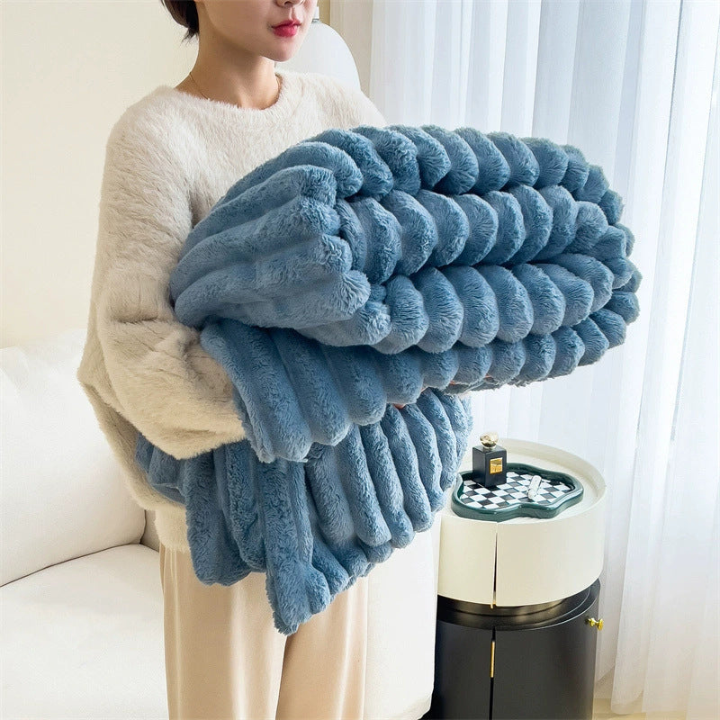 Soft Wind Bubble Velvet Blanket Warm Solid Rabbit Fur Double-sided Thickening