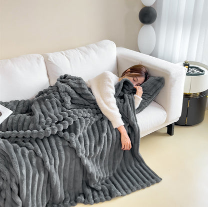 Soft Wind Bubble Velvet Blanket Warm Solid Rabbit Fur  Double-sided Thickening