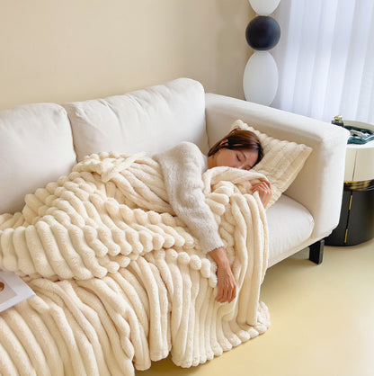 Soft Wind Bubble Velvet Blanket Warm Solid Rabbit Fur  Double-sided Thickening